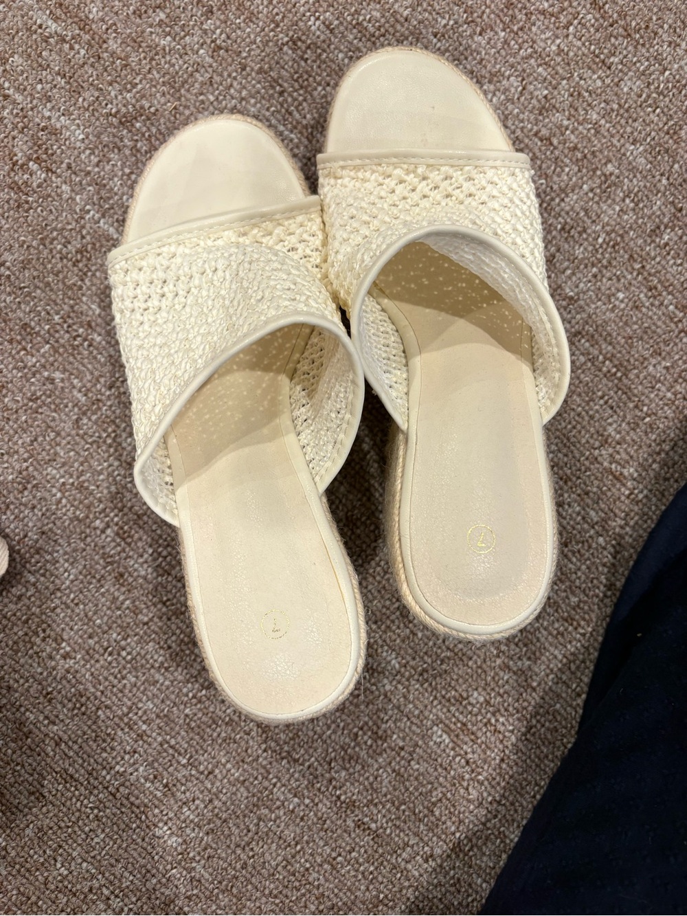 Woven Slide Sandals in Cream - Women's Casual Slip-Ons